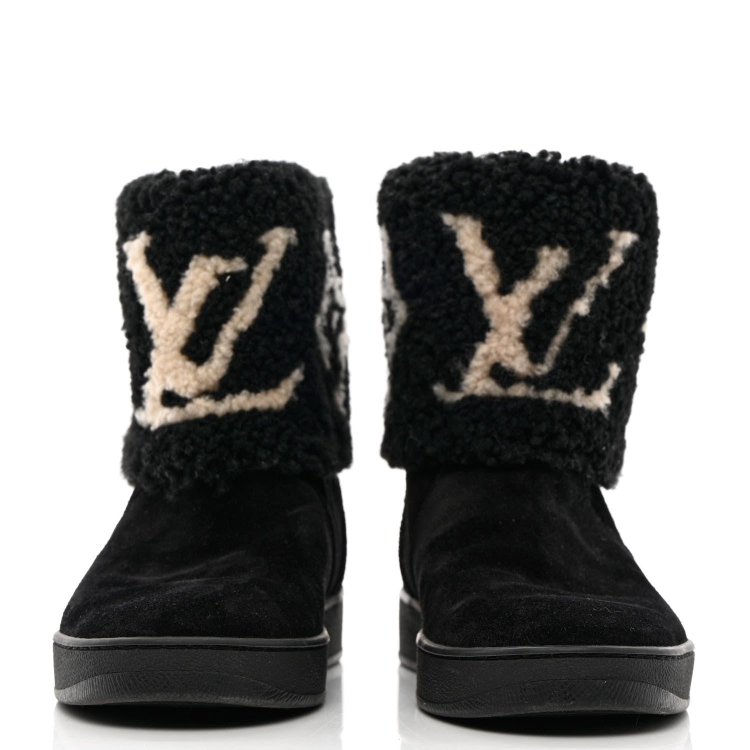 Louis Vuitton Suede Calfskin Shearling Snowdrop Flat Ankle Boot 37 Black 2 of 14