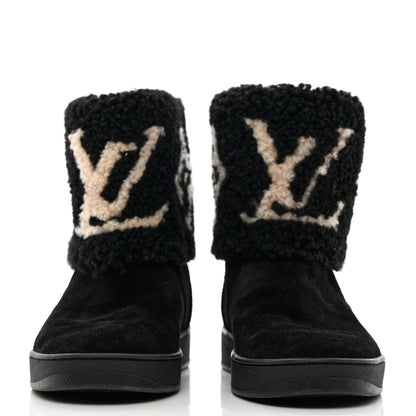 Louis Vuitton Suede Calfskin Shearling Snowdrop Flat Ankle Boot 37 Black 2 of 14