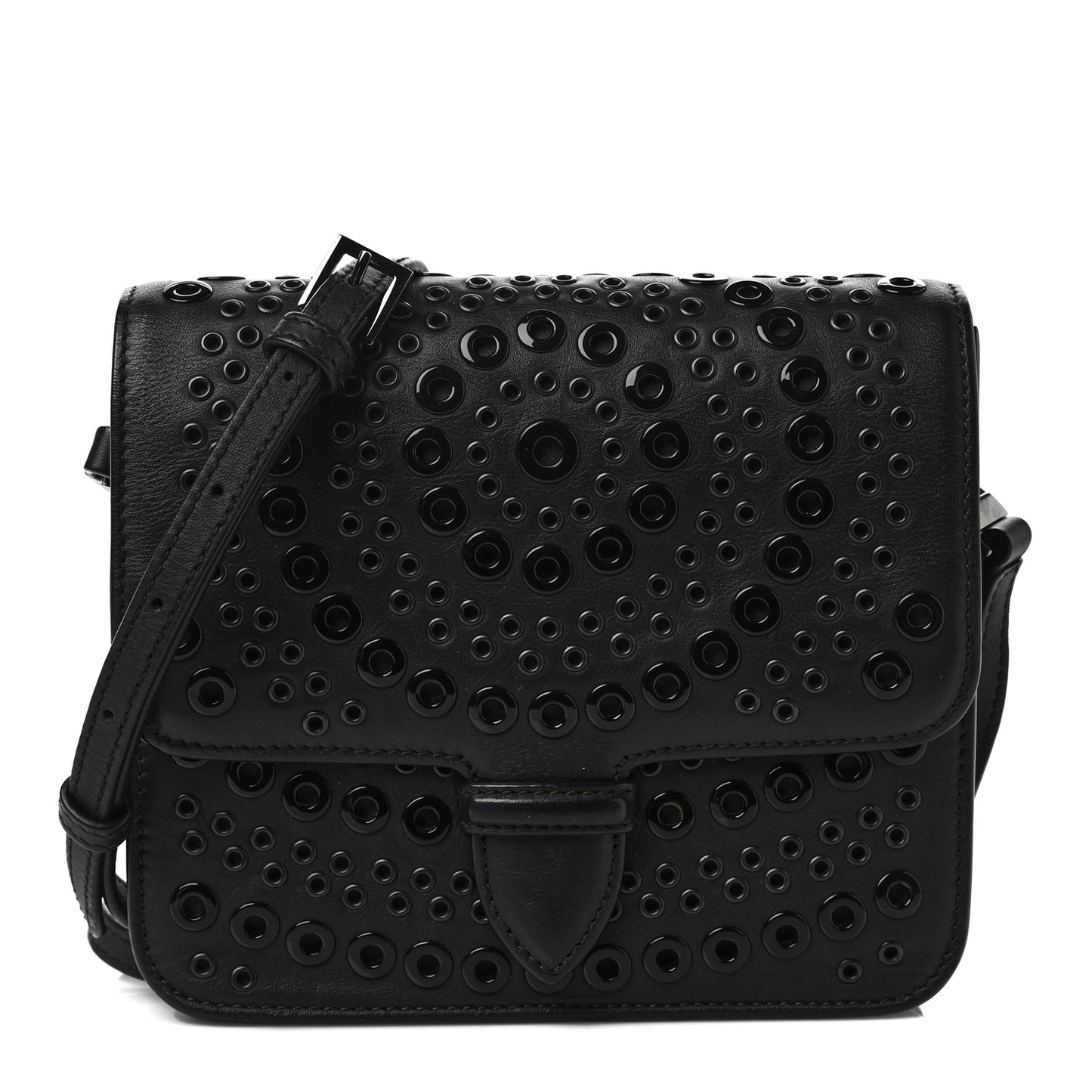 Calfskin Grommet Studded Azzedine Messenger Flap Black