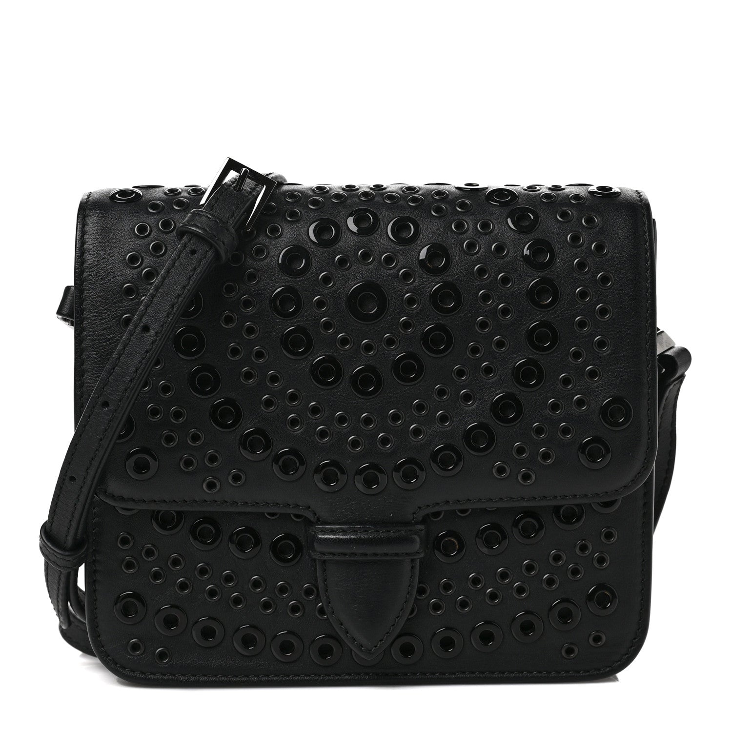 Alaia Calfskin Grommet Studded Azzedine Messenger Flap Black 1 of 7