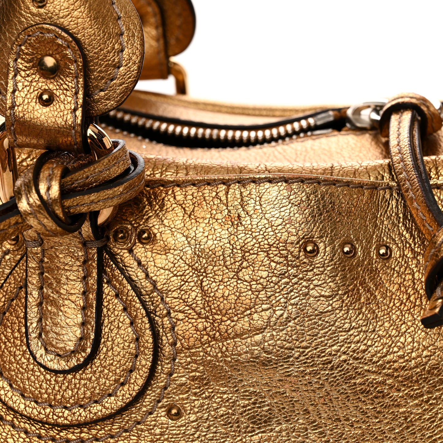 Metallic Calfskin Crystal Paddington Satchel Gold