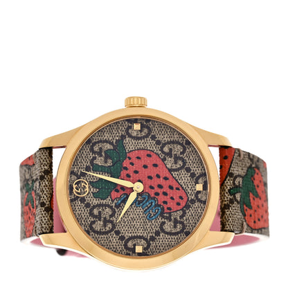 Gucci Stainless Steel Canvas 38mm G-Timeless GG Supreme Strawberry Quartz Watch Brown 2 of 6