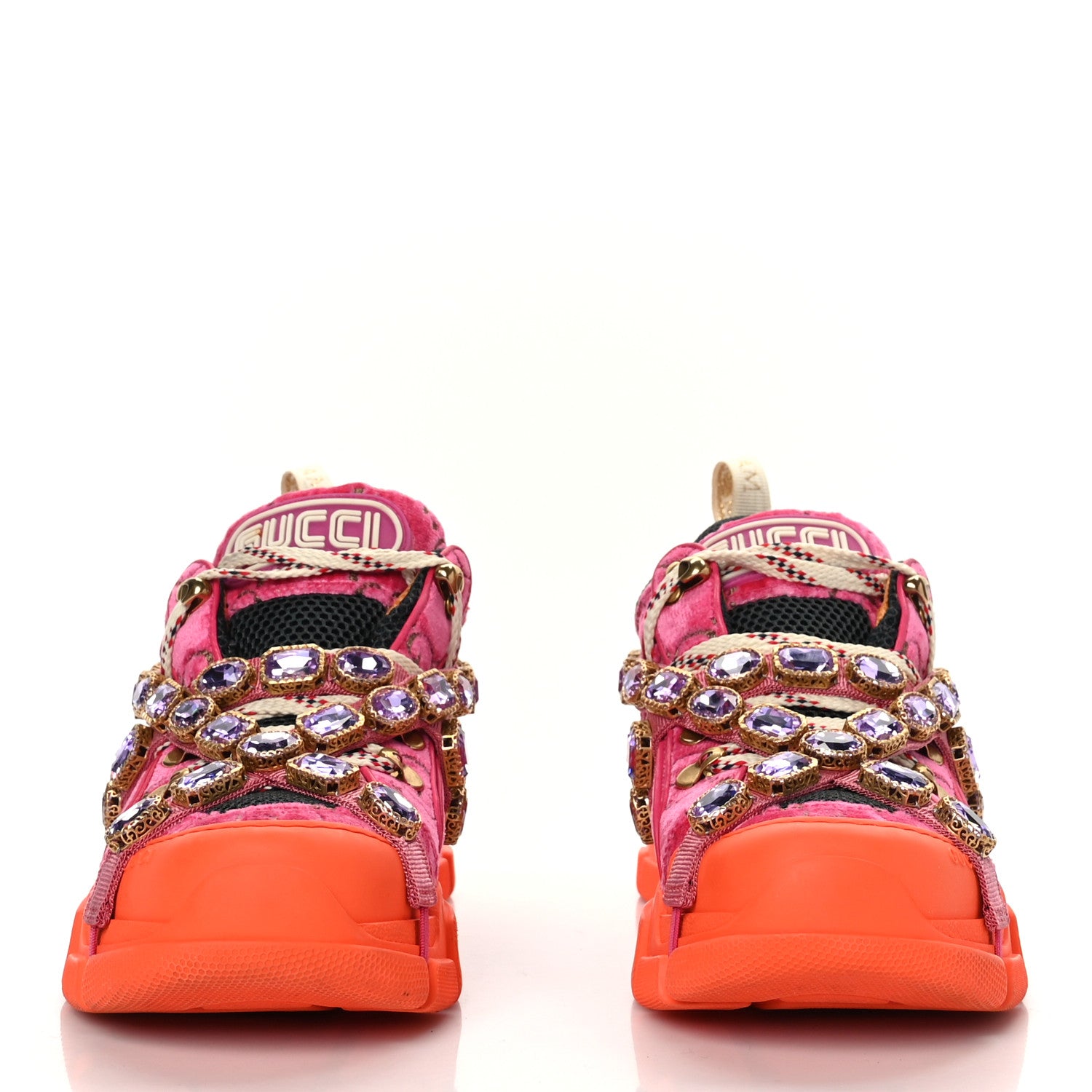 Gucci X SEGA Velvet GG Monogram Mesh Removable Crystals Womens Flashtrek Sneakers 40 Bright Pink Beige Mystic White 2 of 7