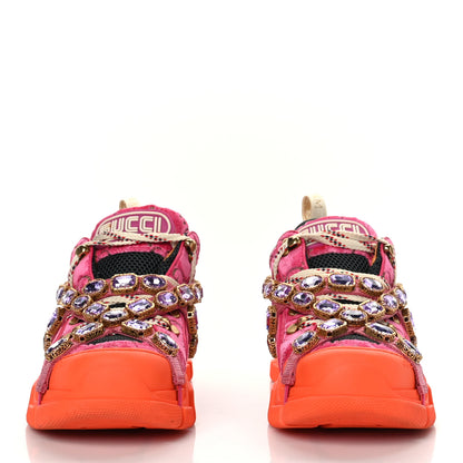 Gucci X SEGA Velvet GG Monogram Mesh Removable Crystals Womens Flashtrek Sneakers 40 Bright Pink Beige Mystic White 2 of 7