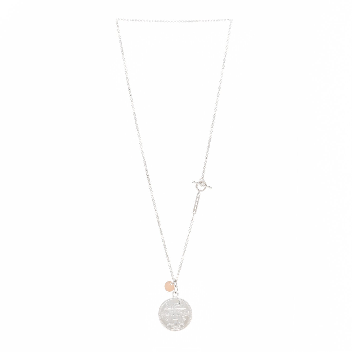 Hermes Sterling Silver 18K Rose Gold MM Ex-Libris Long Pendant Necklace 4 of 8