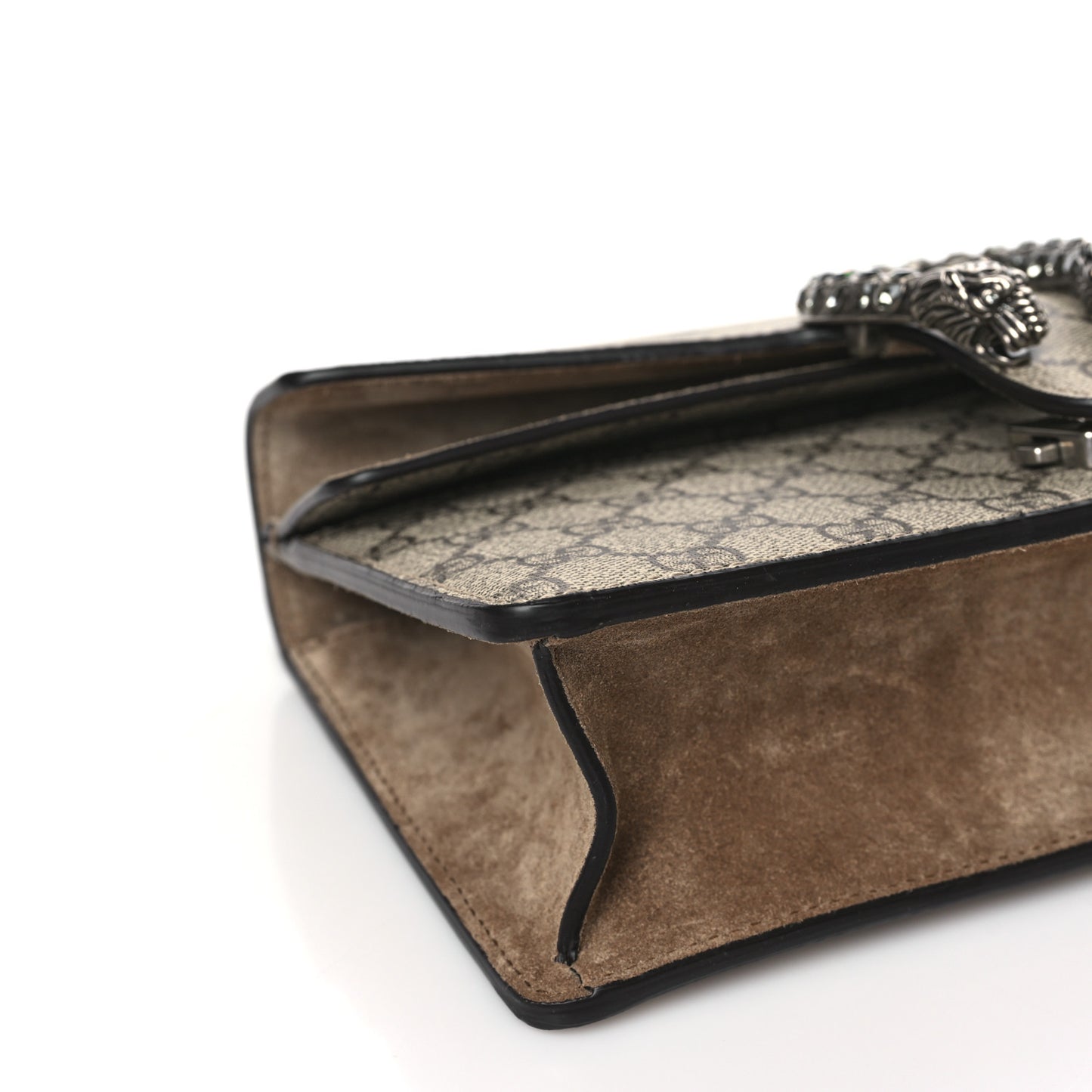 GG Supreme Monogram Suede Crystal Small Dionysus Shoulder Bag Beige Ebony Taupe
