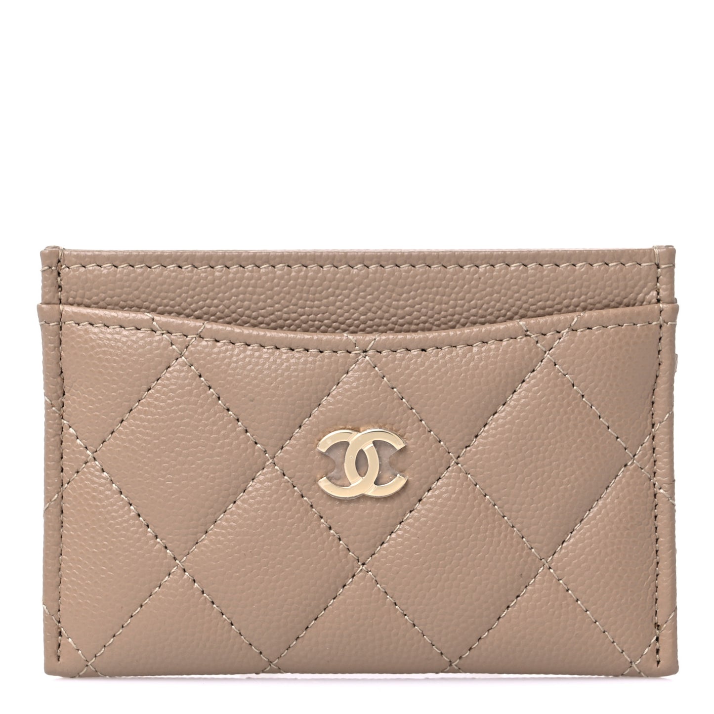Caviar Quilted Card Holder Dark Beige