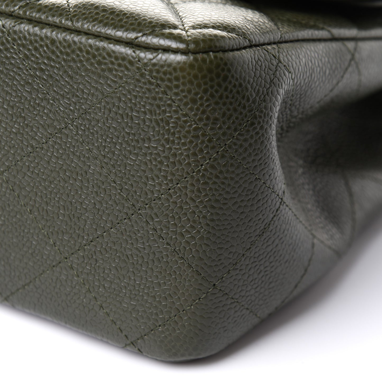 Caviar Quilted Jumbo Double Flap Dark Green