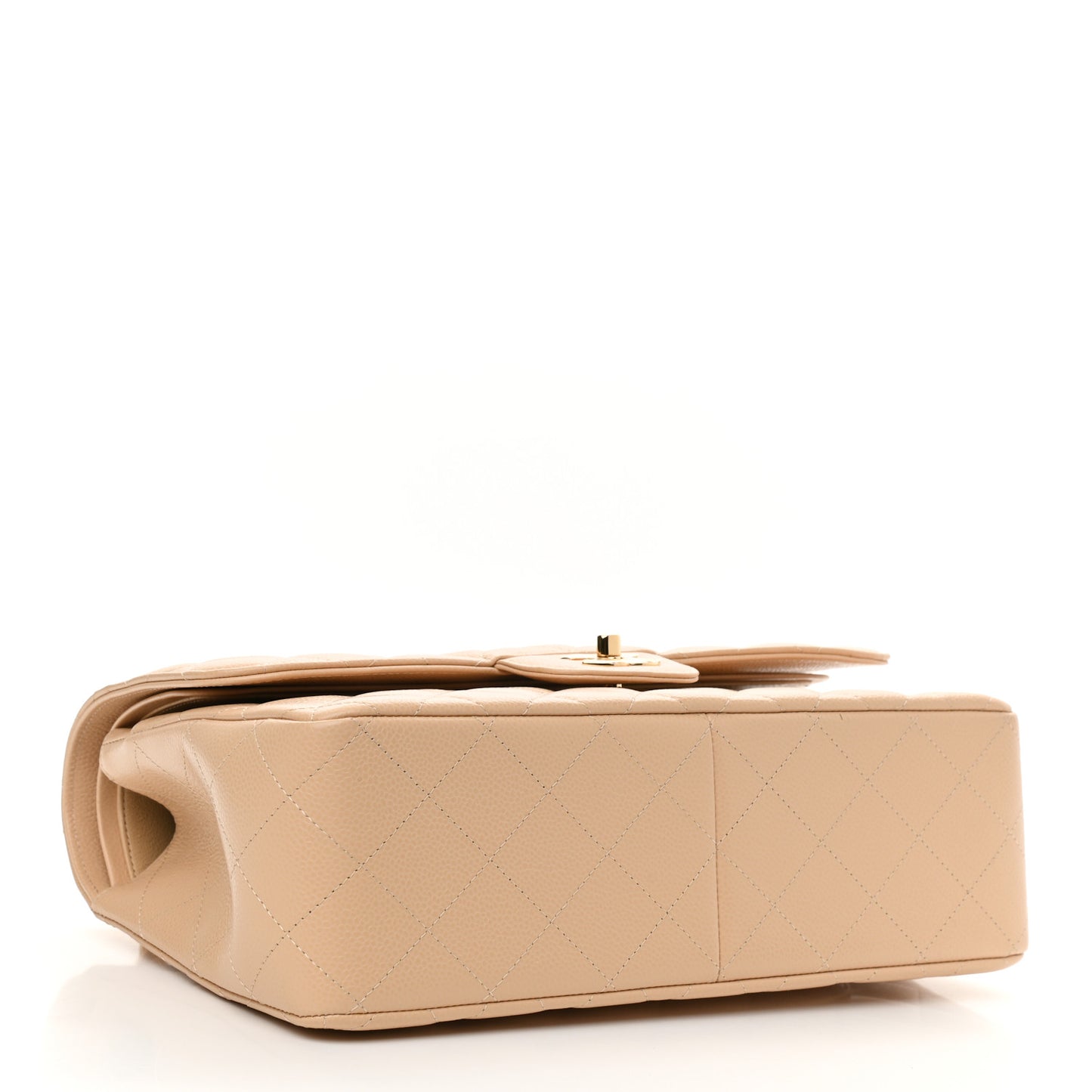 Caviar Quilted Jumbo Double Flap Beige
