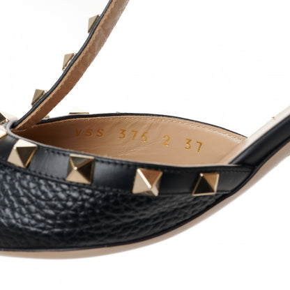 Valentino Garavani Pebbled Calfskin Rockstud Ankle Strap 65mm Pumps 37 Black 8 of 9