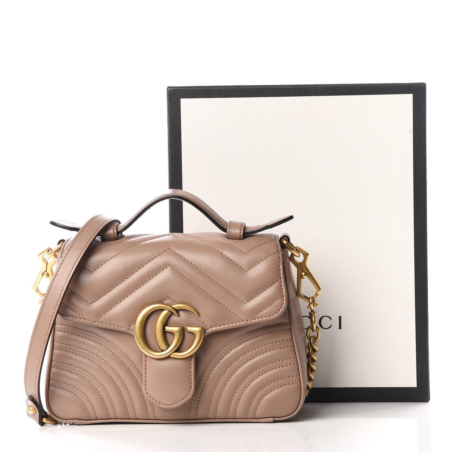 Calfskin Matelasse Mini GG Marmont Top Handle Shoulder Bag Porcelain Rose