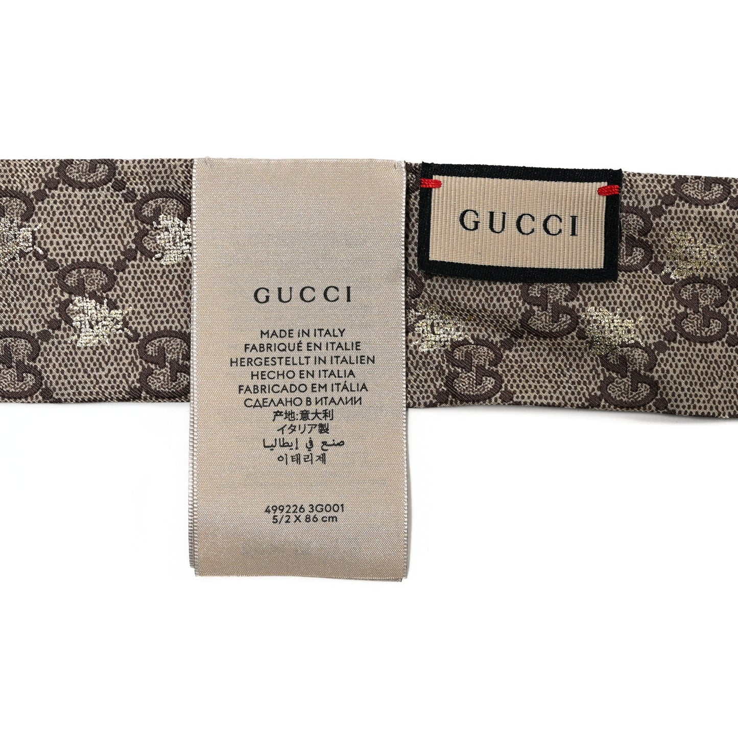 Silk Twill GG Monogram GG Bee Neck Bow Scarf Black Red