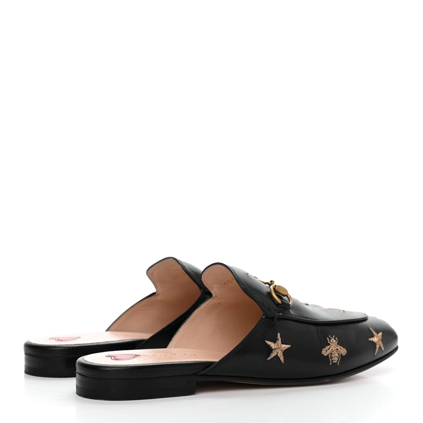 Goatskin Bee Star Embroidered Womens Princetown Slippers 37.5 Black