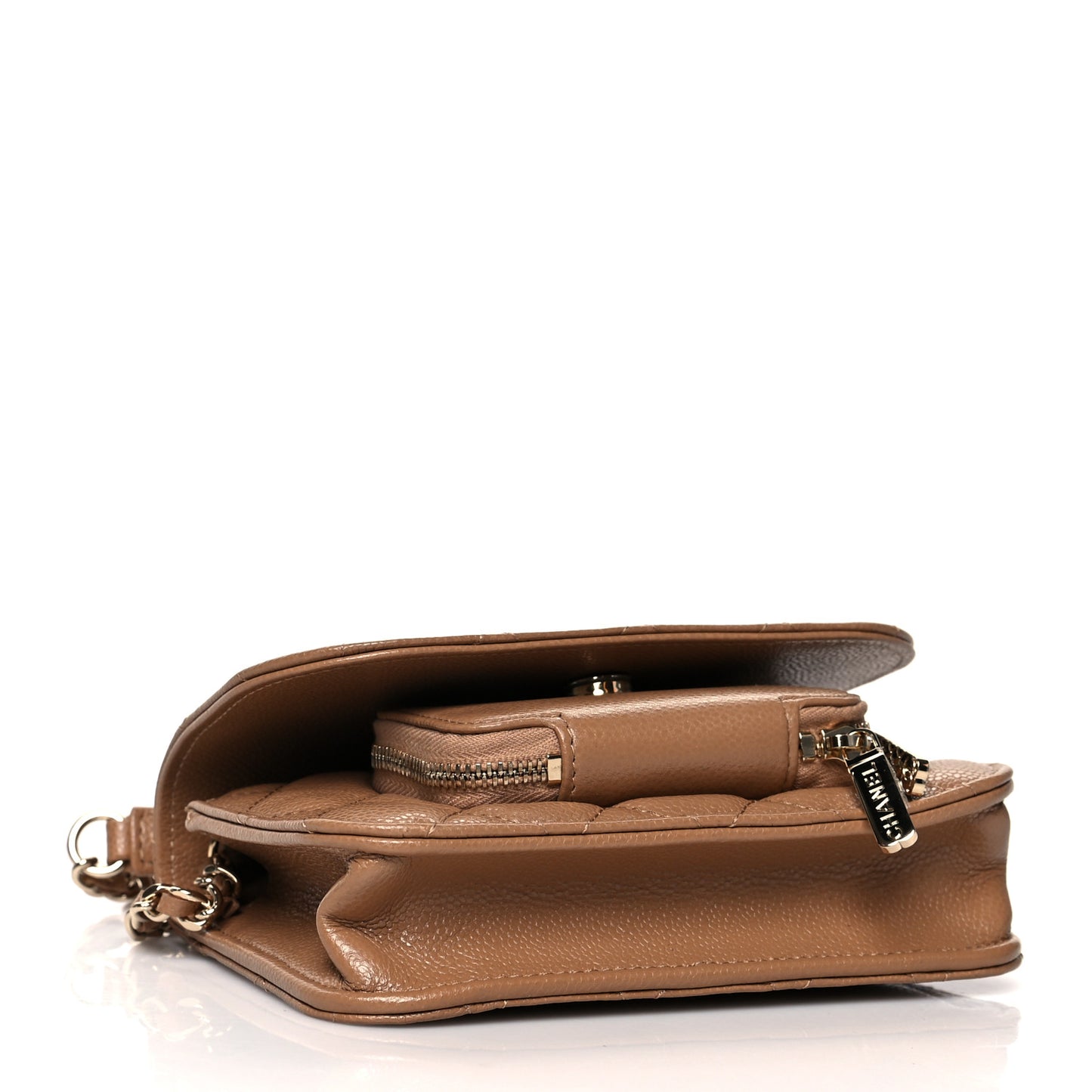 Caviar Quilted Business Affinity Clutch With Chain Flap Dark Beige