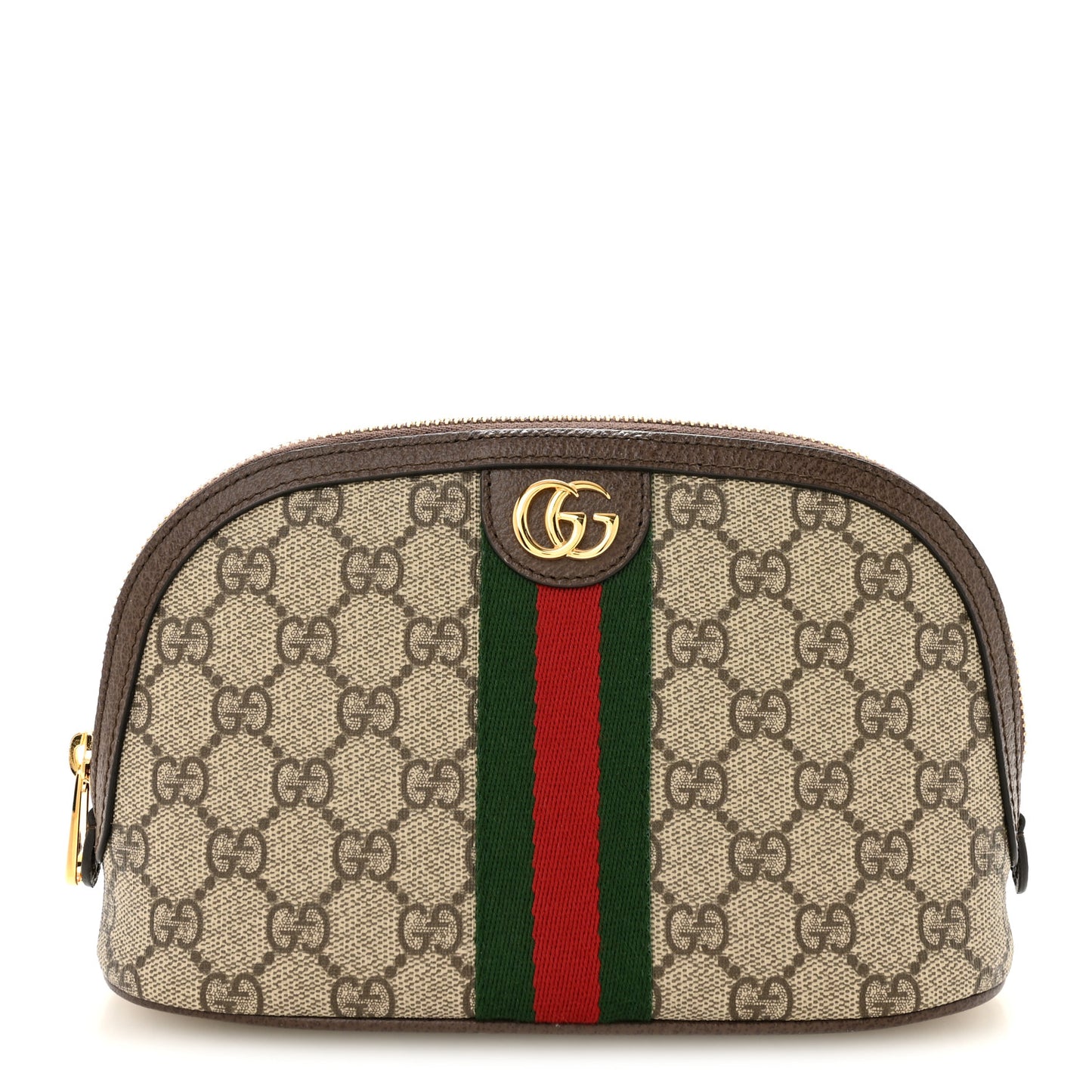 GG Supreme Monogram Textured Calfskin Web Large Ophidia Cosmetic Case  Beige Ebony New Acero