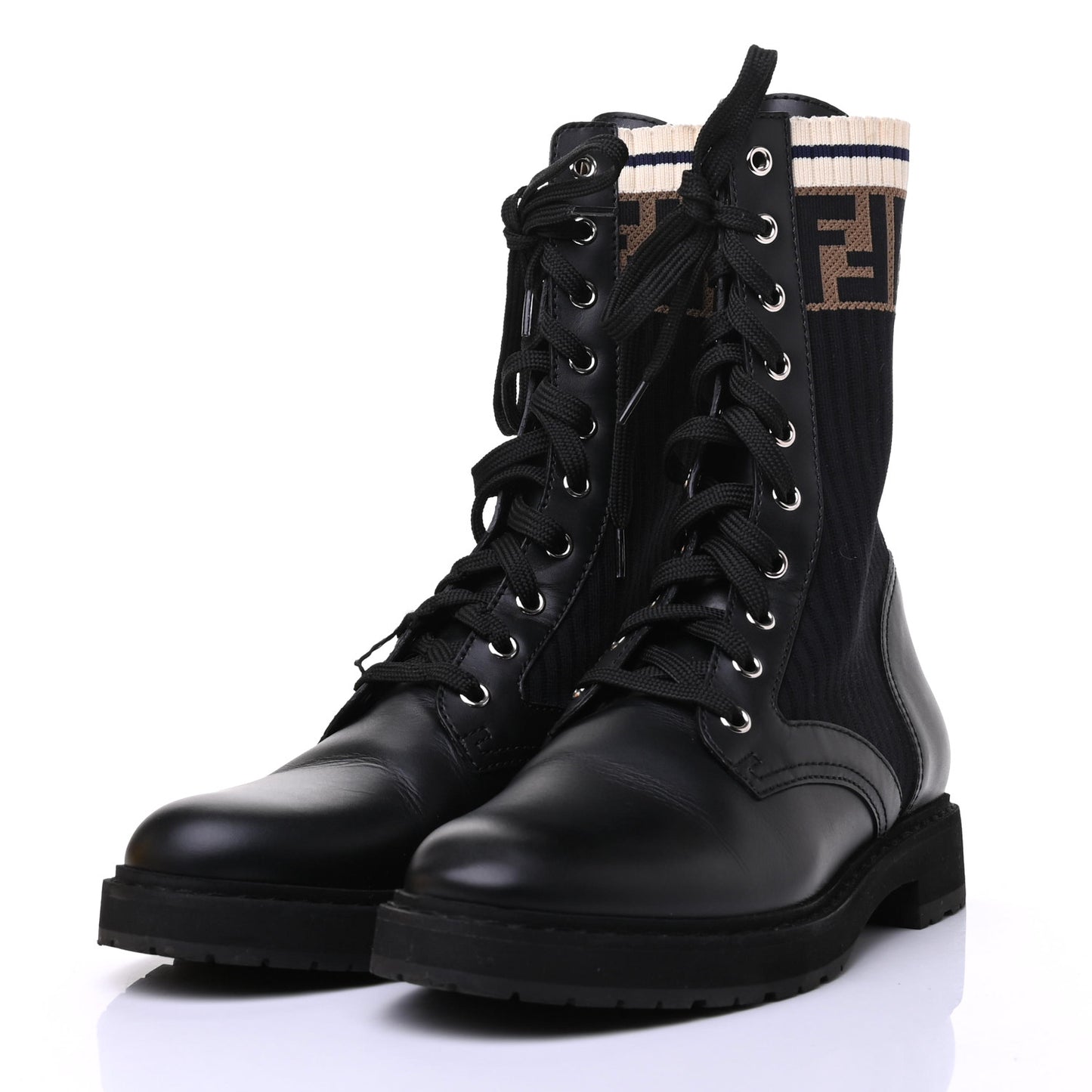 Calfskin Stretch Fabric Rockoko Biker Boots 38.5 Tobacco Black Marino