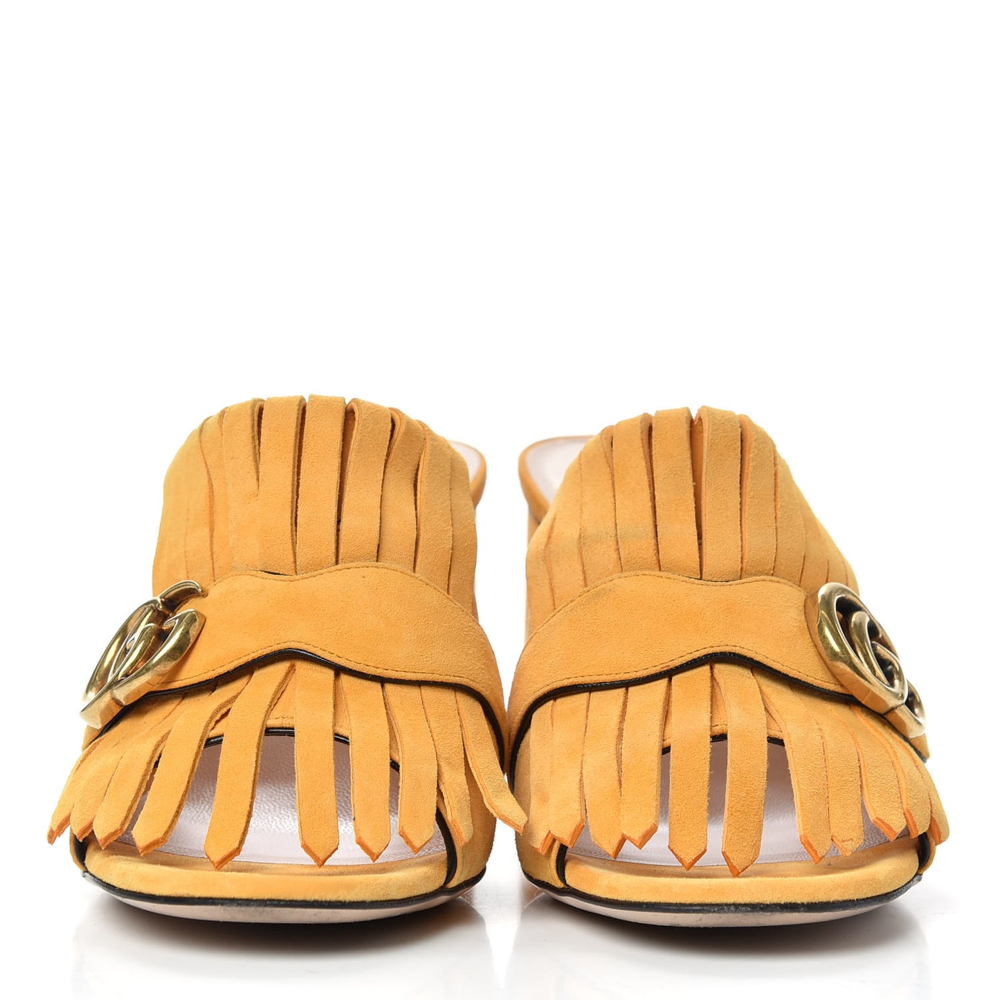 Kid Scamosciato GG Marmont Fringe 75mm Slide Sandals 38.5 Crystal Copper