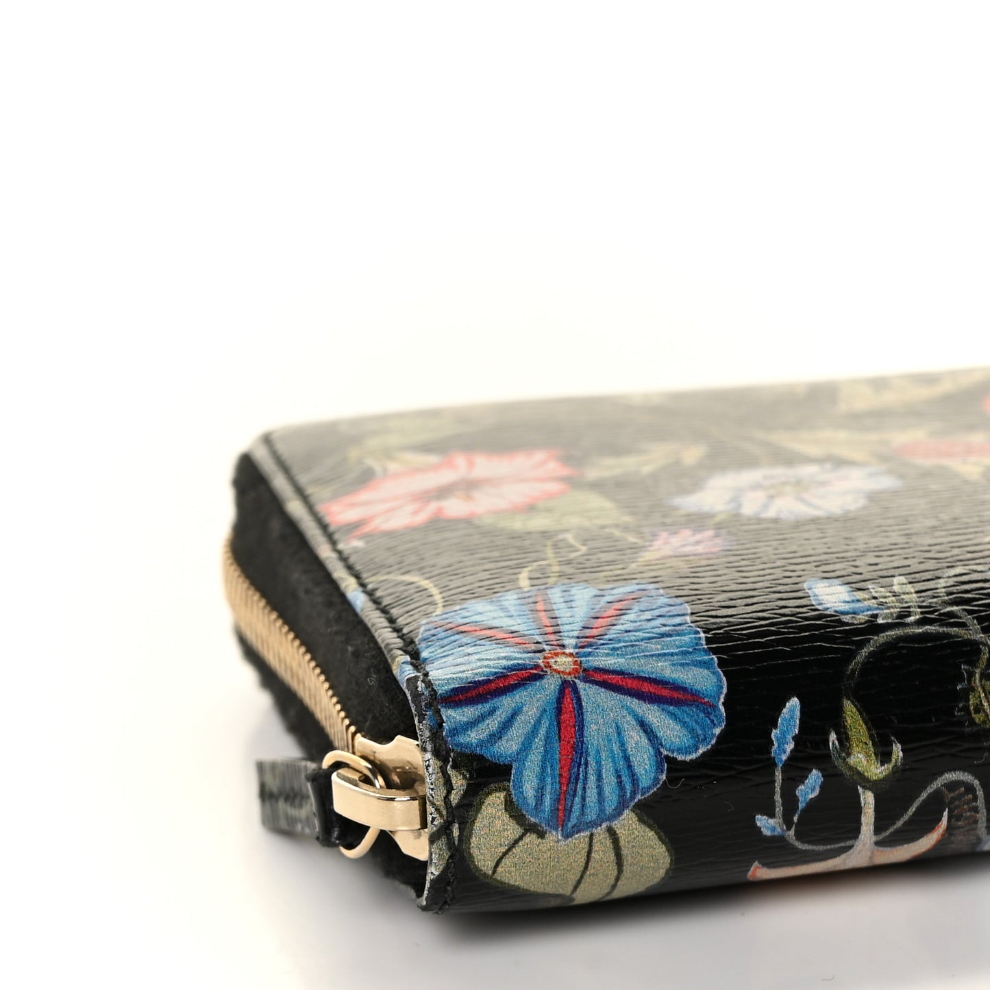 Shangai Calfskin Flora Knight Zip Around Wallet Black