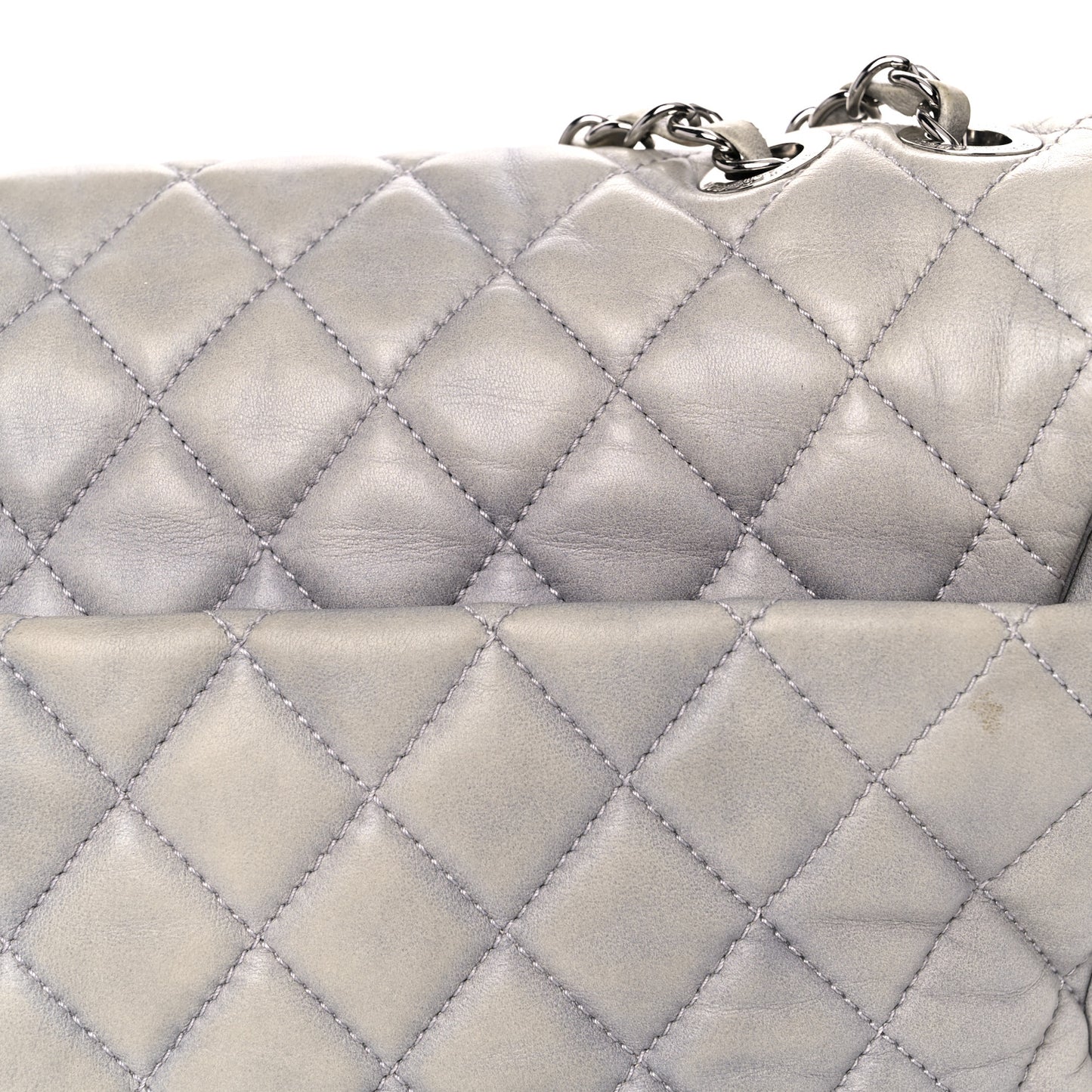 Lambskin Quilted Jumbo Coco Rain Flap Grey