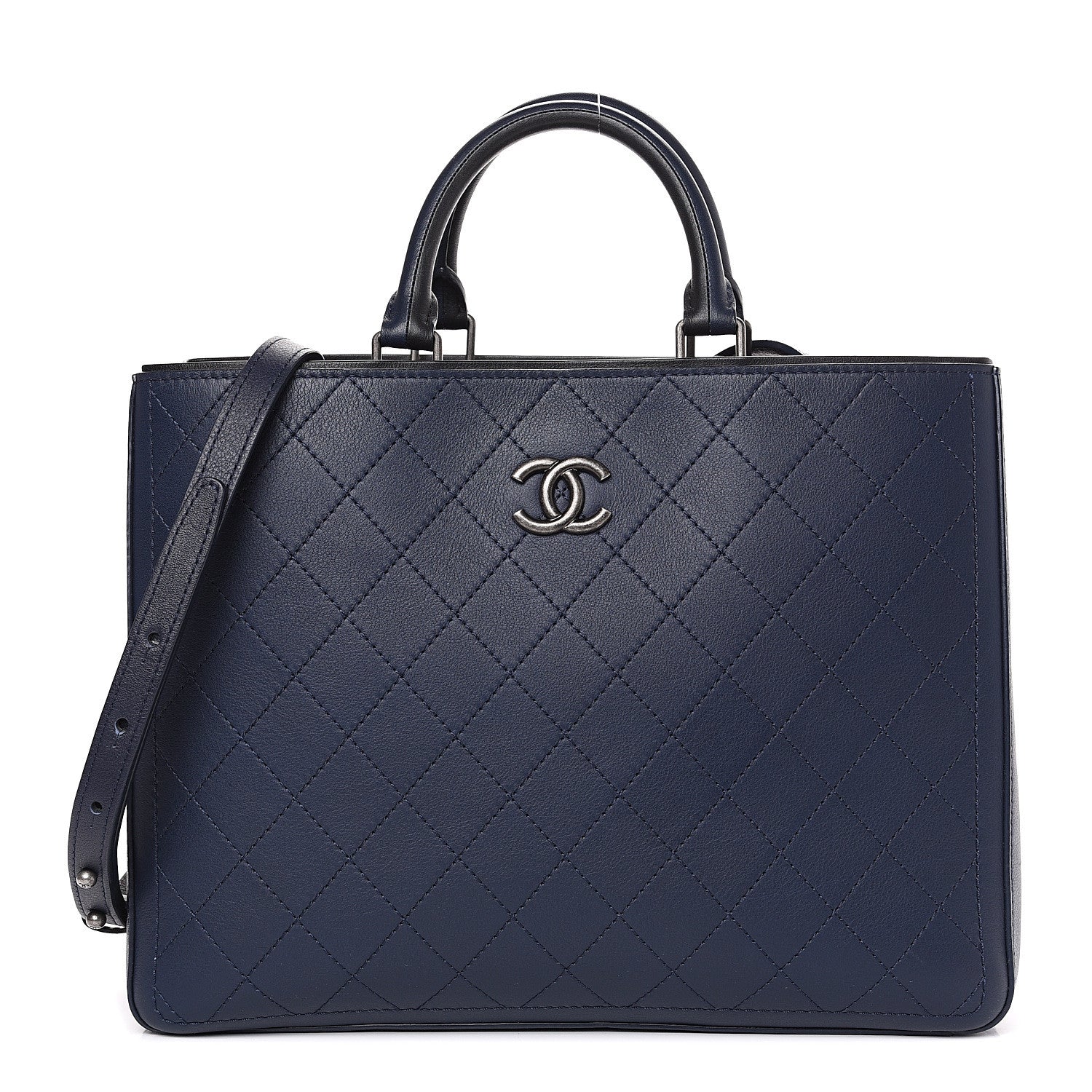 Chanel Bullskin Stitched Large Bi-Color Shopping Tote Blue 1 of 9