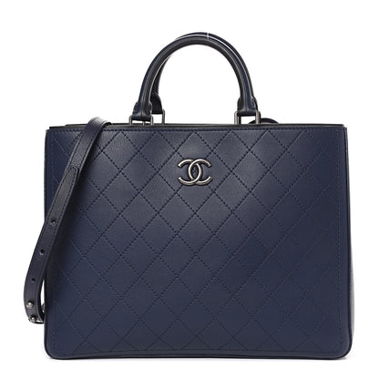 Chanel Bullskin Stitched Large Bi-Color Shopping Tote Blue 1 of 9
