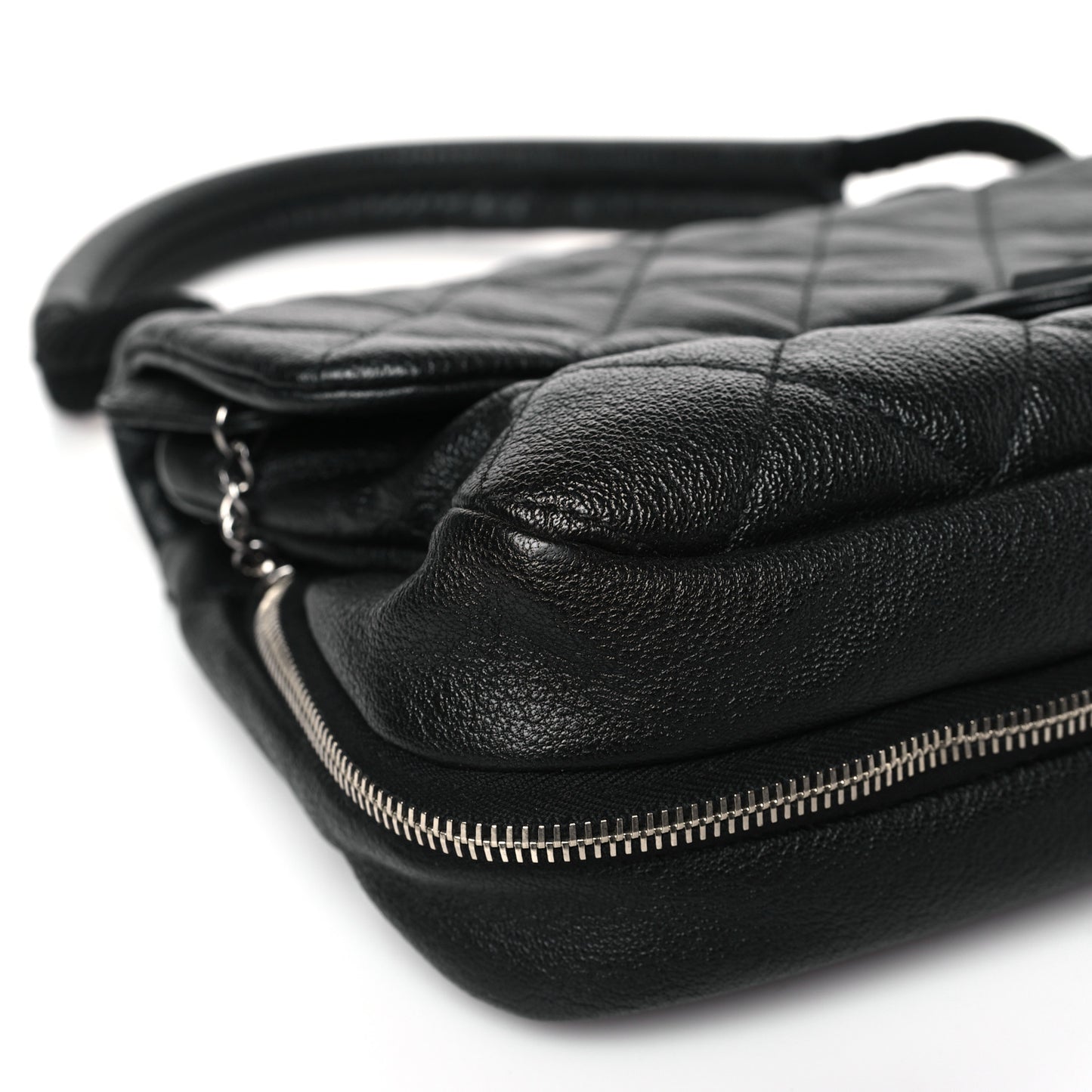 Calfskin Quilted Expandable Zip Flap Shoulder Bag Black