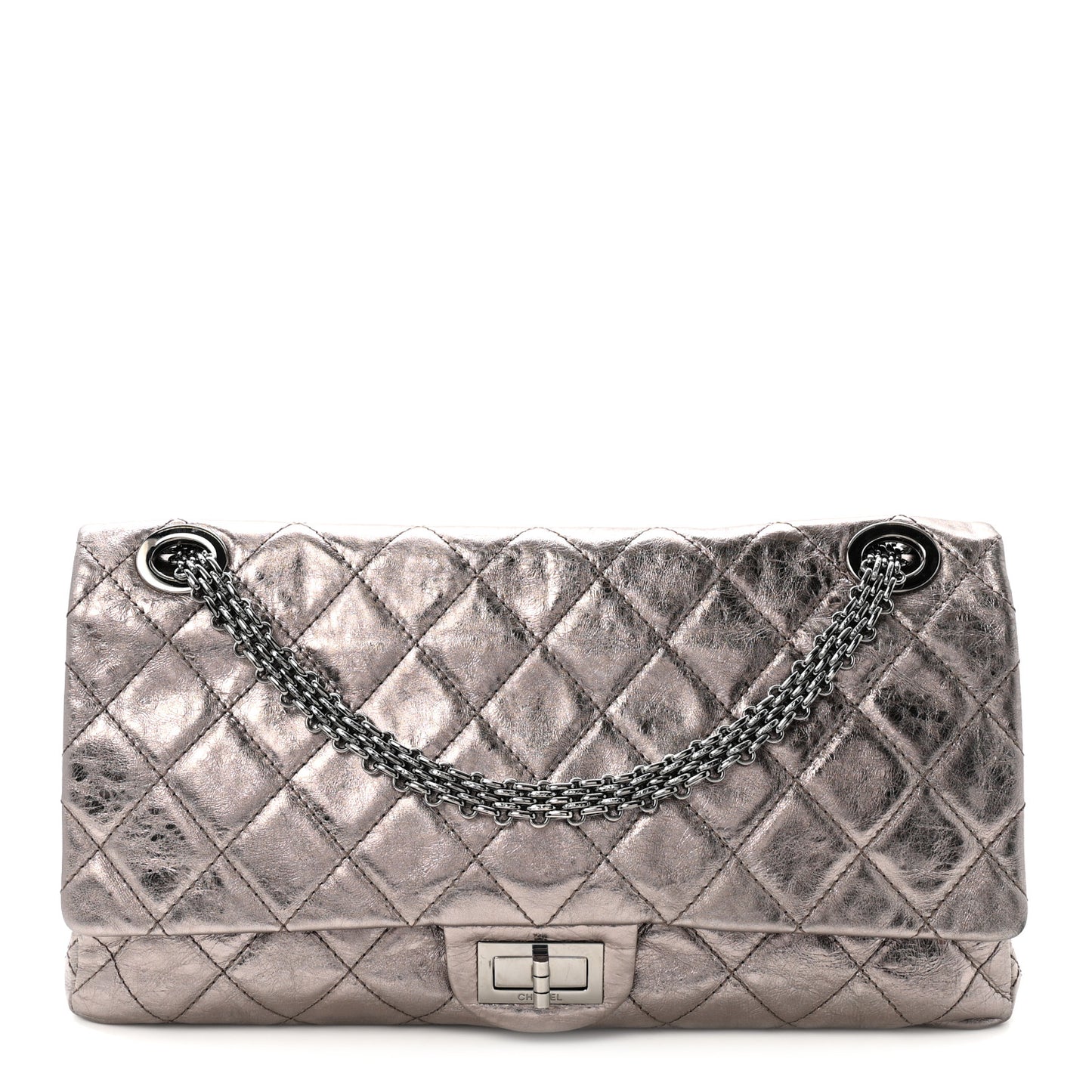 Metallic Aged Calfskin Quilted 2.55 Reissue 228 Flap Silver