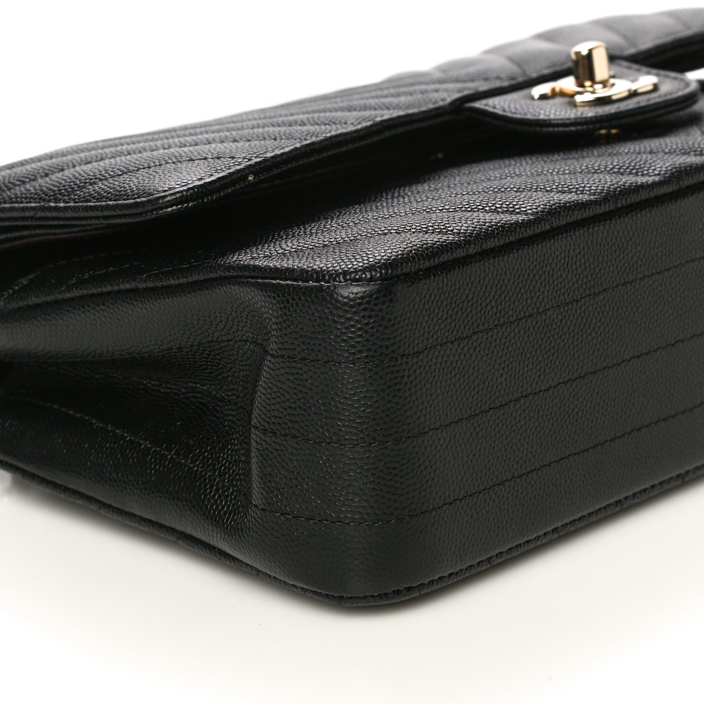 Caviar Chevron Quilted Medium Double Flap Black