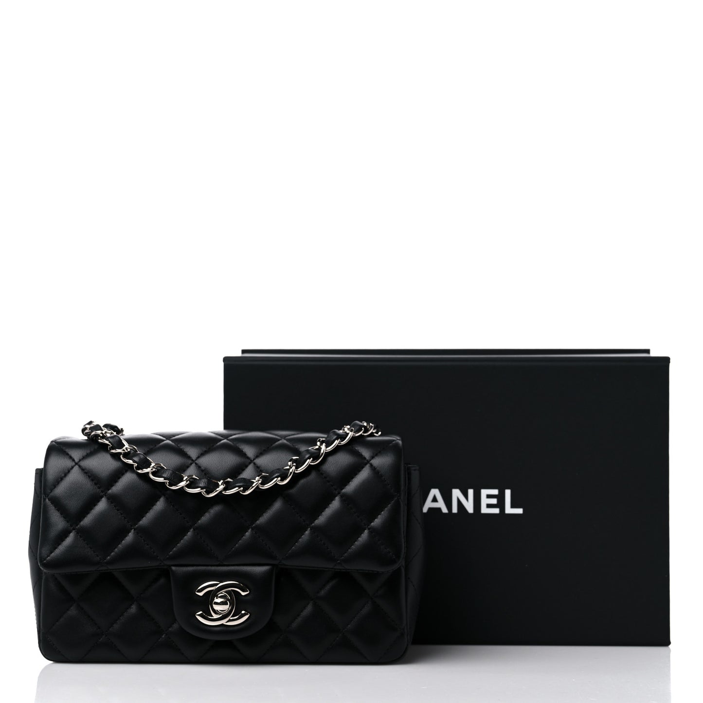 Lambskin Quilted Mini Rectangular Flap Black