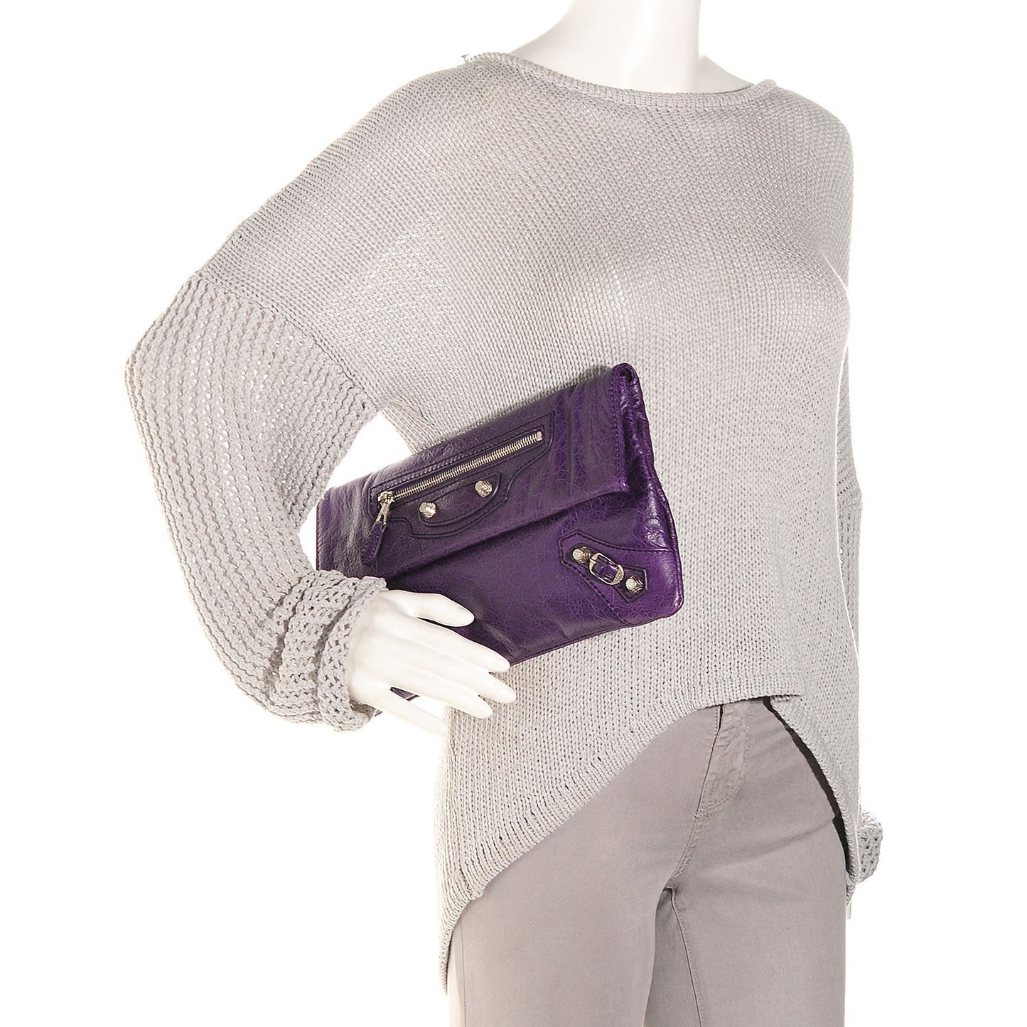Agneau Giant 12 Silver Hardware Envelope Clutch Dark Violet