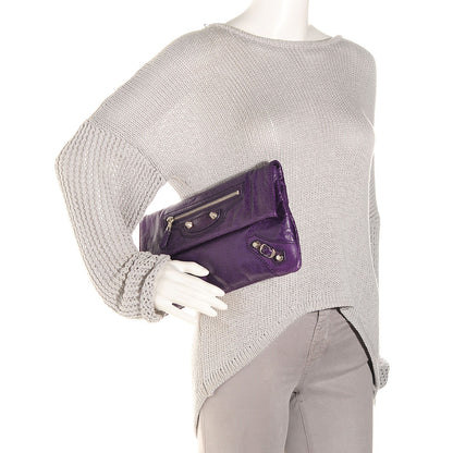 Balenciaga Agneau Giant 12 Silver Hardware Envelope Clutch Dark Violet 2 of 10