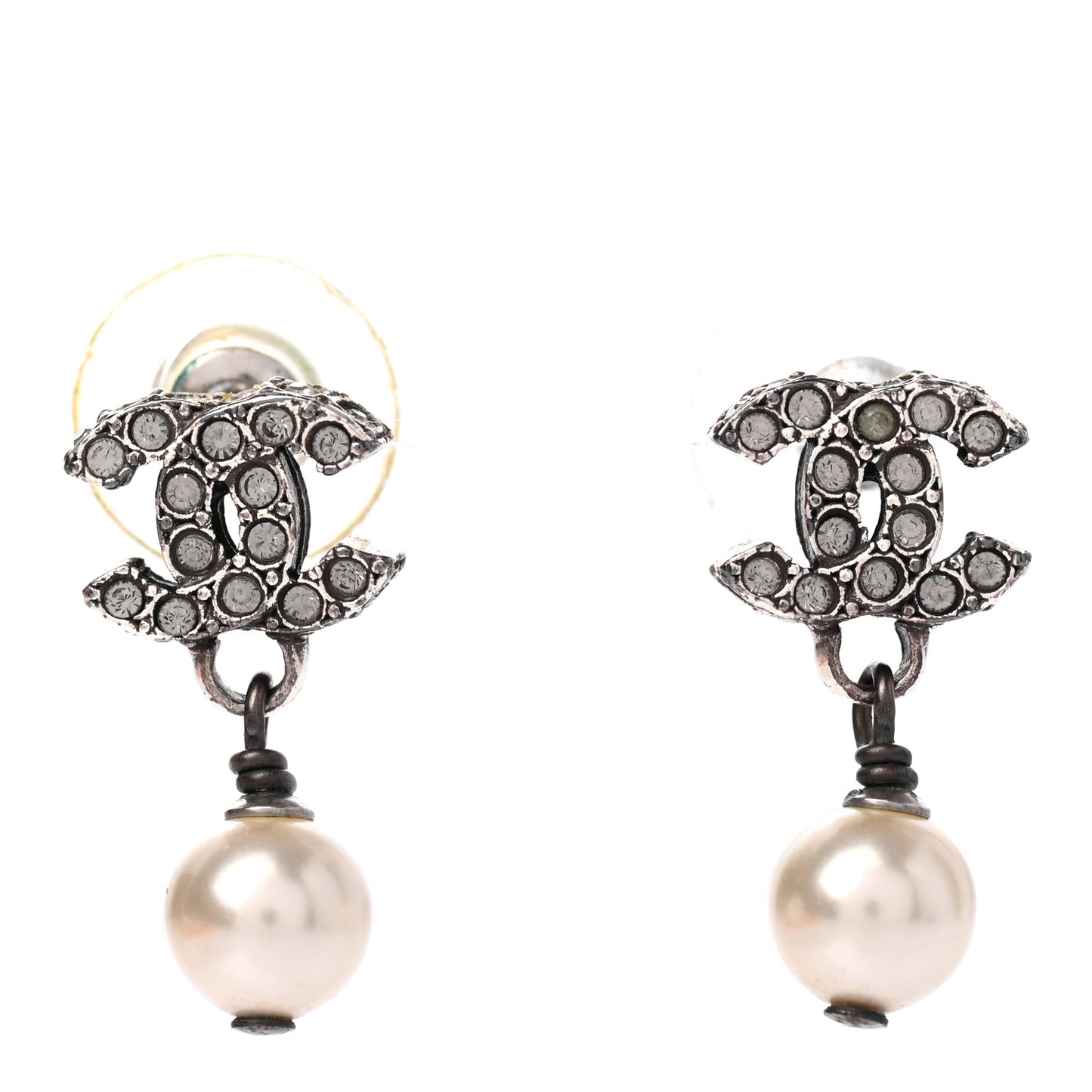 Ruthenium Crystal Pearl CC Drop Earrings