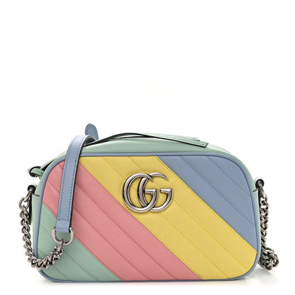 Gucci Calfskin Matelasse Diagonal Small GG Marmont Chain Shoulder Bag Multicolor Pastel 1 of 10