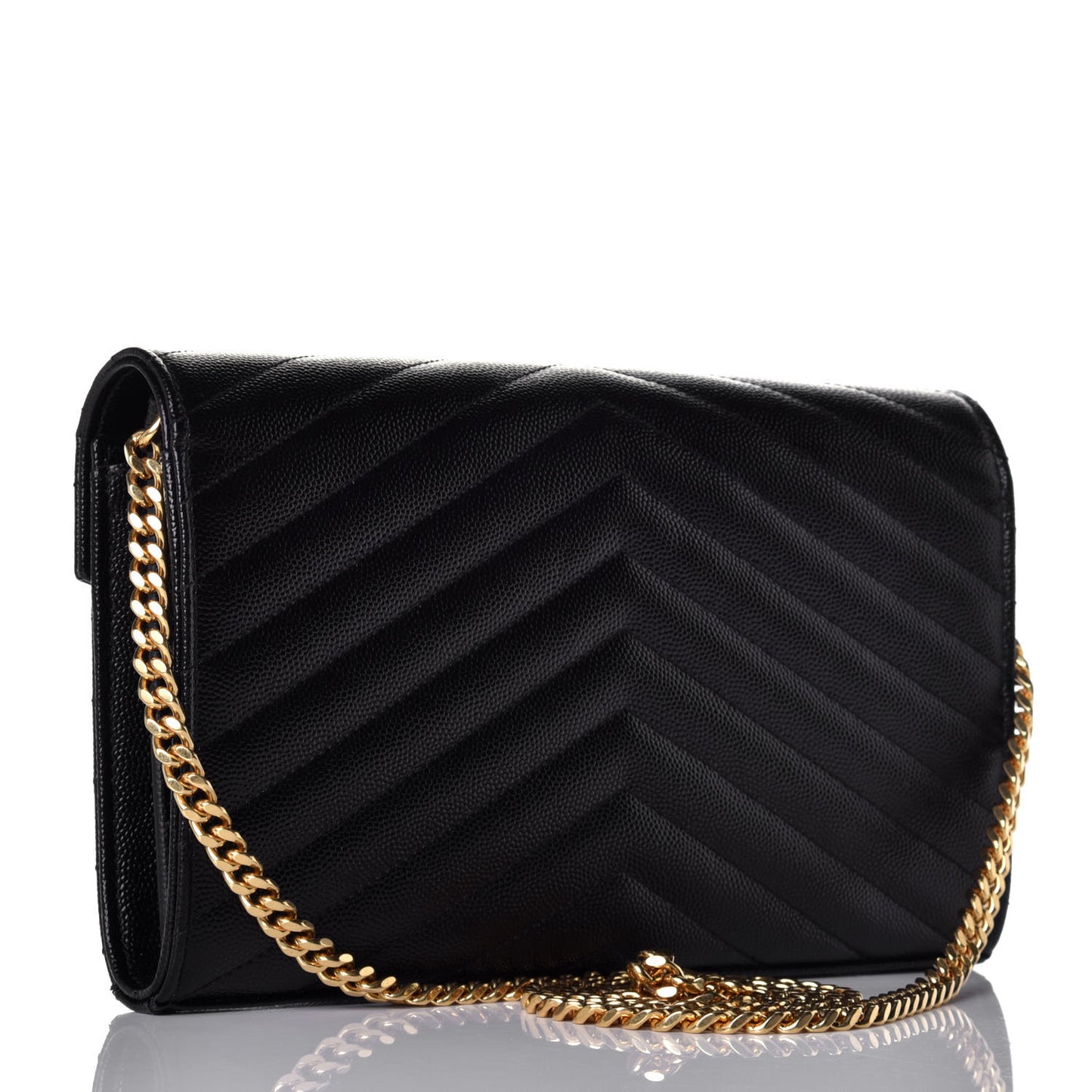 Grain De Poudre Matelasse Chevron Medium Monogram Chain Wallet Black