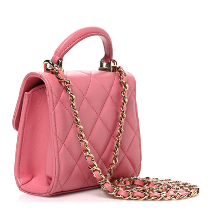 Chanel Lambskin Quilted Top Handle Clutch With Chain Pink 3 of 12