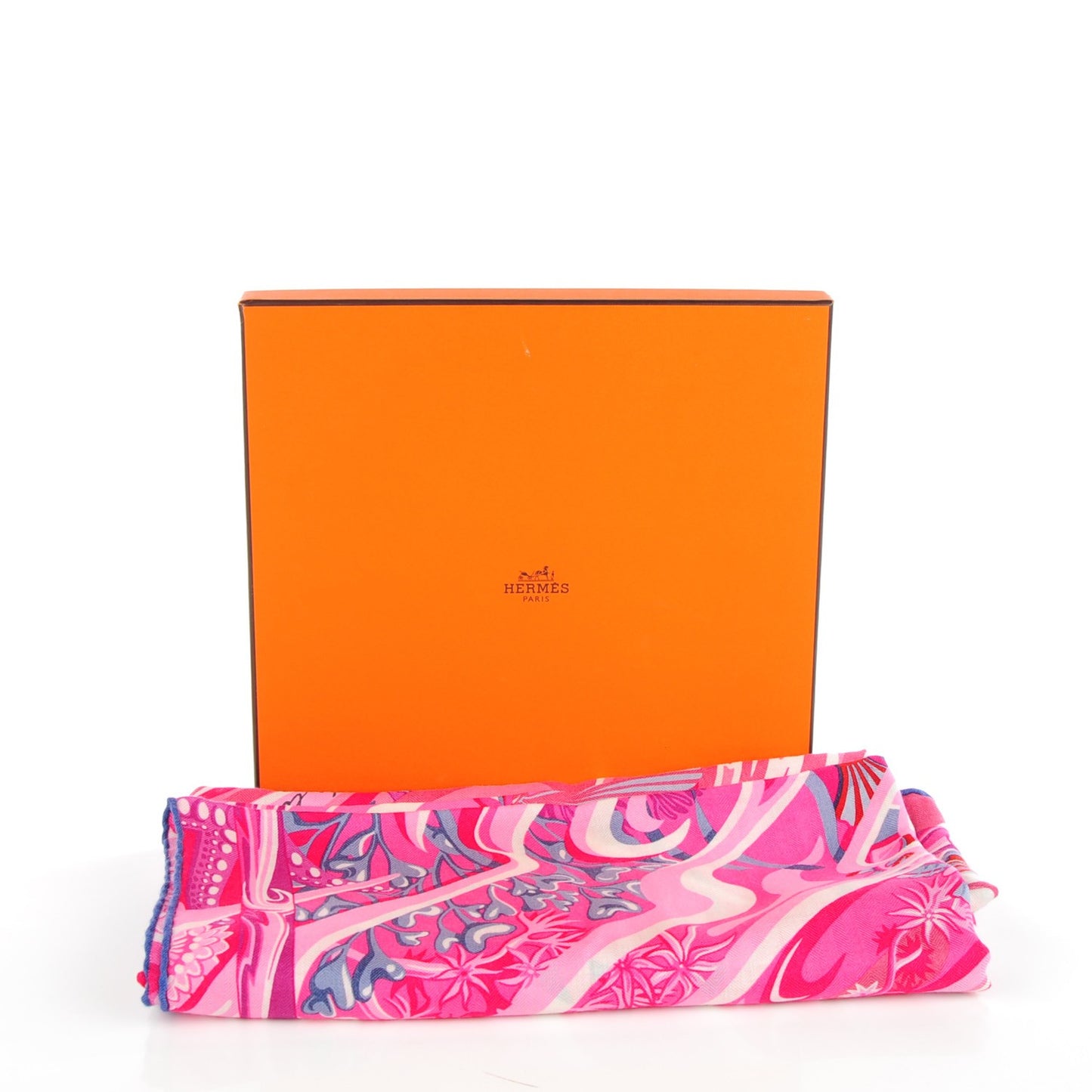 Cashmere Silk De La Mer Au Ciel Shawl 140 Rose Vif Fuchsia Gris Bleuete