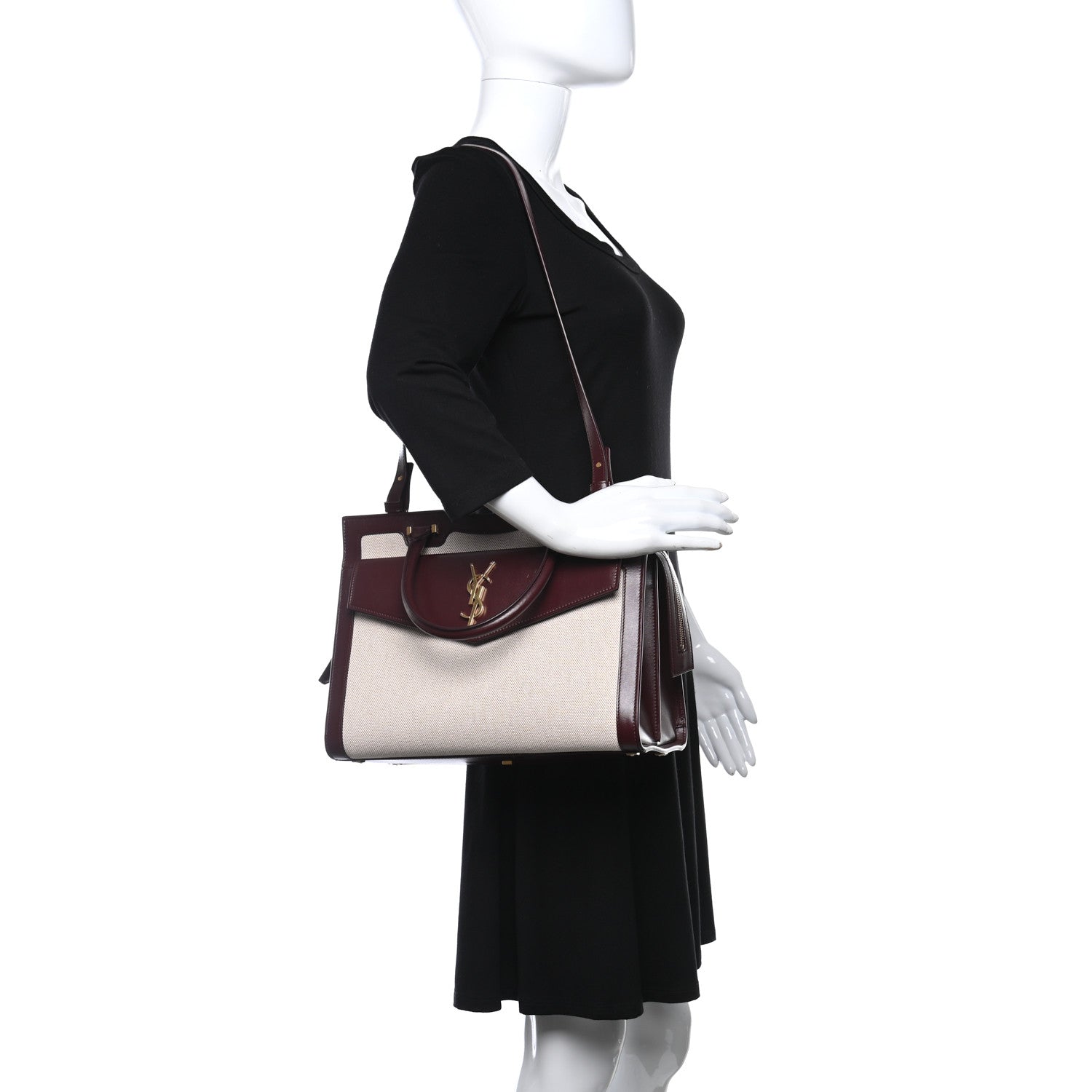 Saint Laurent Canvas Calfskin Medium Uptown Tote Dark Beige 2 of 11