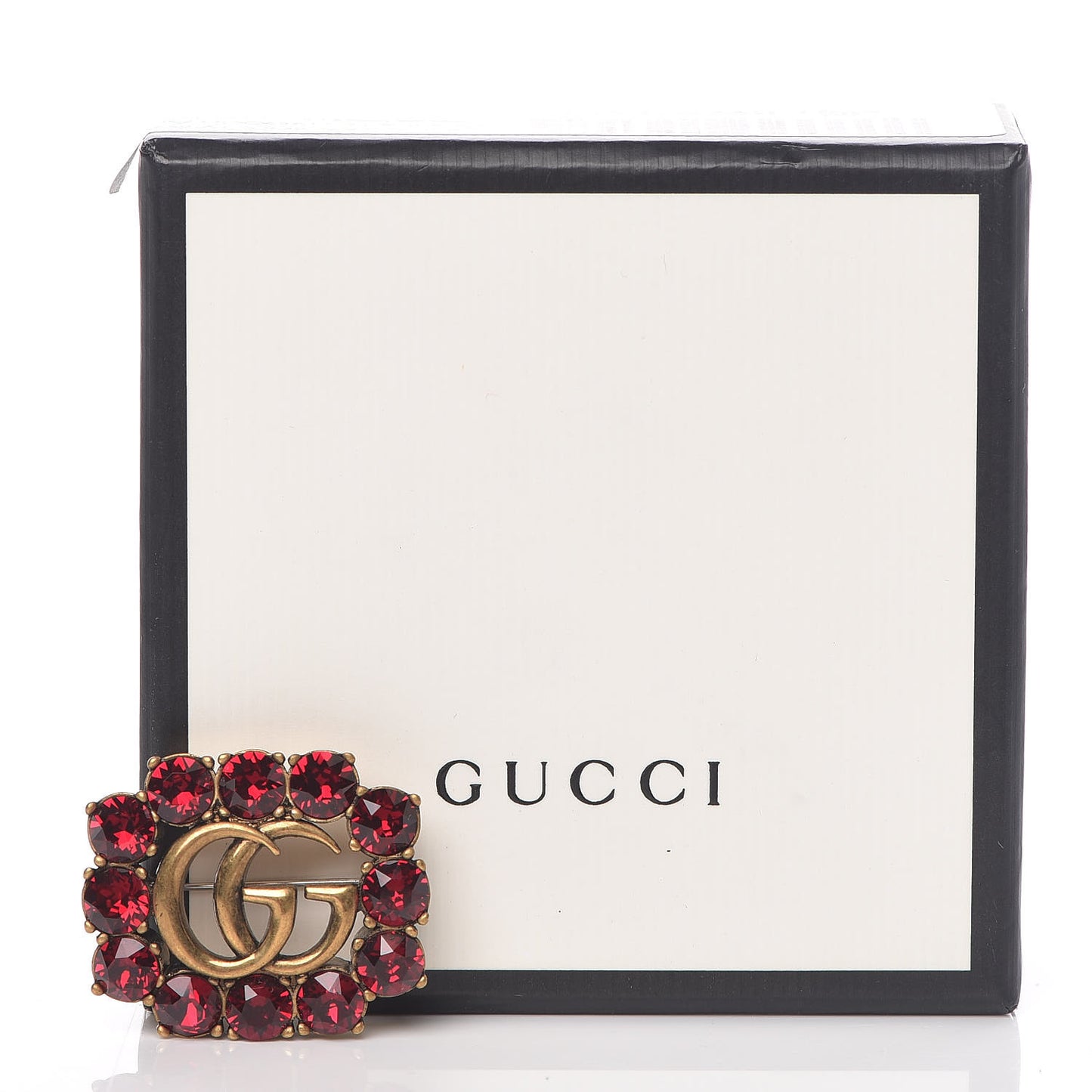 Metal Crystal Double G Brooch Aged Gold