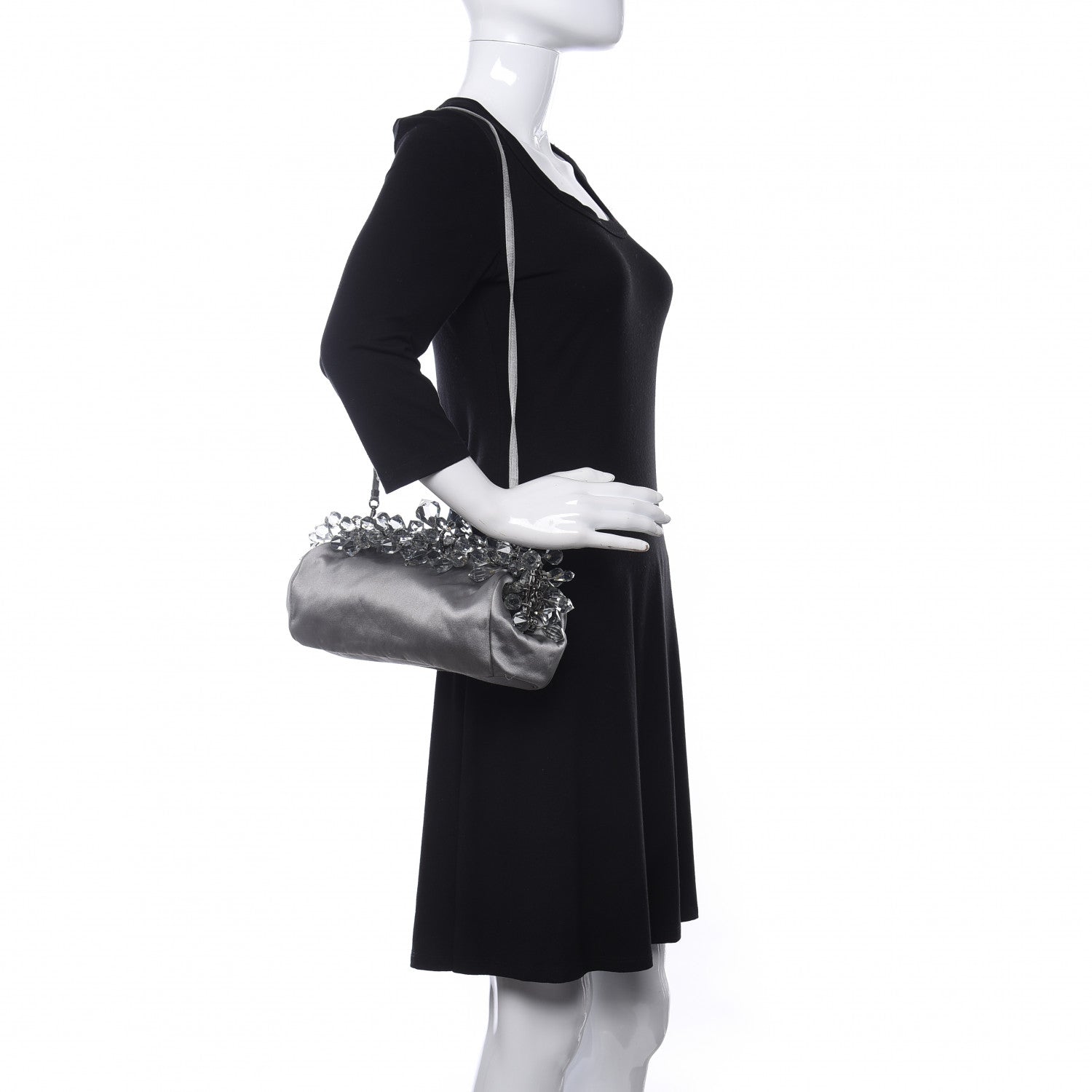 Prada Satin Crystal Clutch Grafite 2 of 13