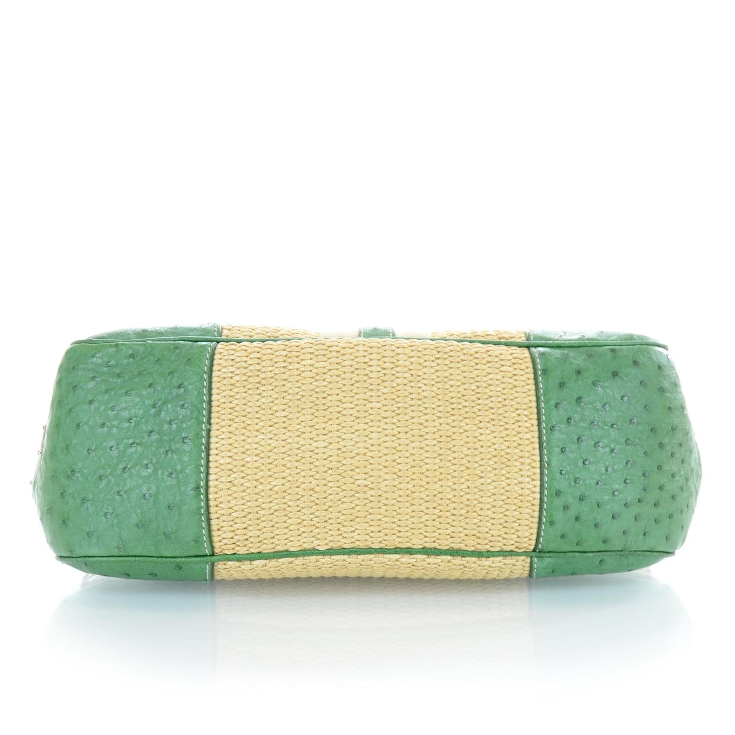 Straw Ostrich Antic Easy Foldover Pushlock Satchel Green