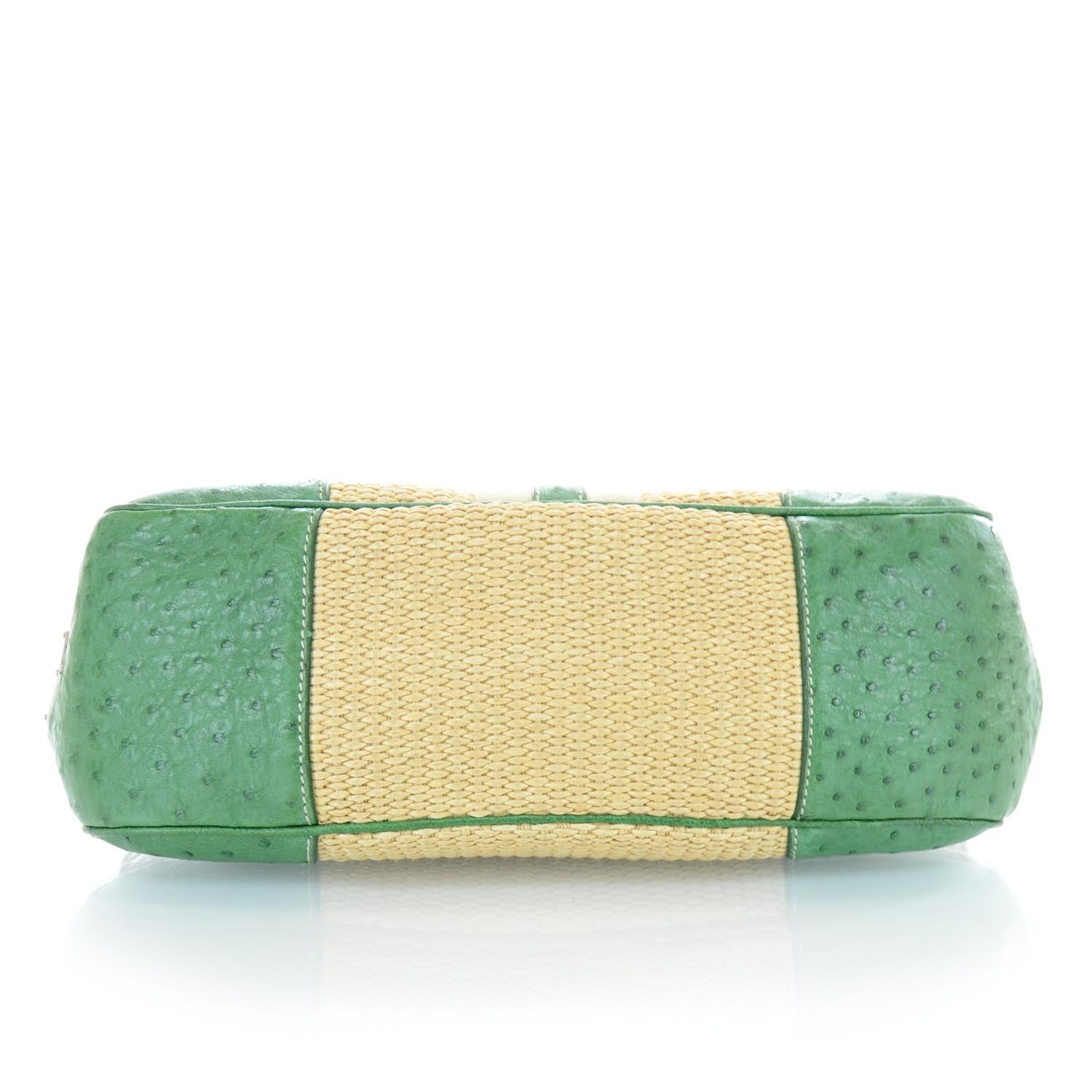 Prada Straw Ostrich Antic Easy Foldover Pushlock Satchel Green 5 of 9