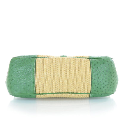 Prada Straw Ostrich Antic Easy Foldover Pushlock Satchel Green 5 of 9