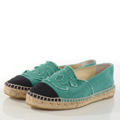 Chanel Toile CC Espadrilles 38 Green Black 3 of 8
