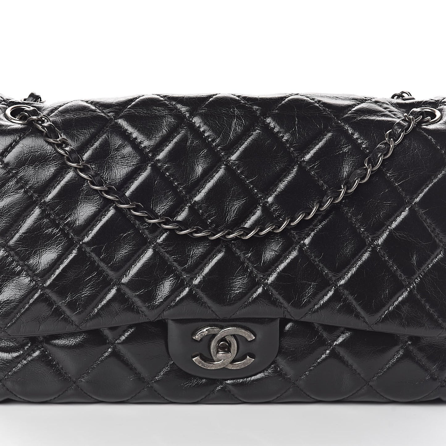 Glazed Calfskin Quilted Large Coco Soft Flap Black