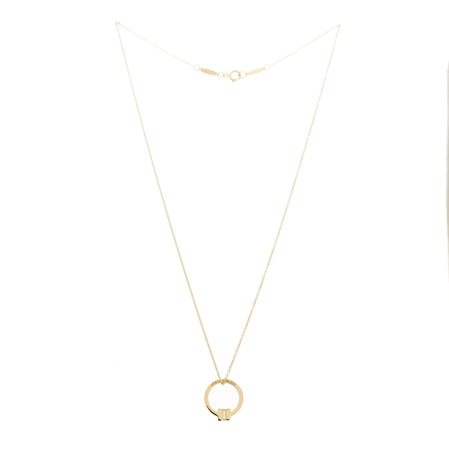 18K Yellow Gold Diamond Tiffany T Baguette Pendant Necklace