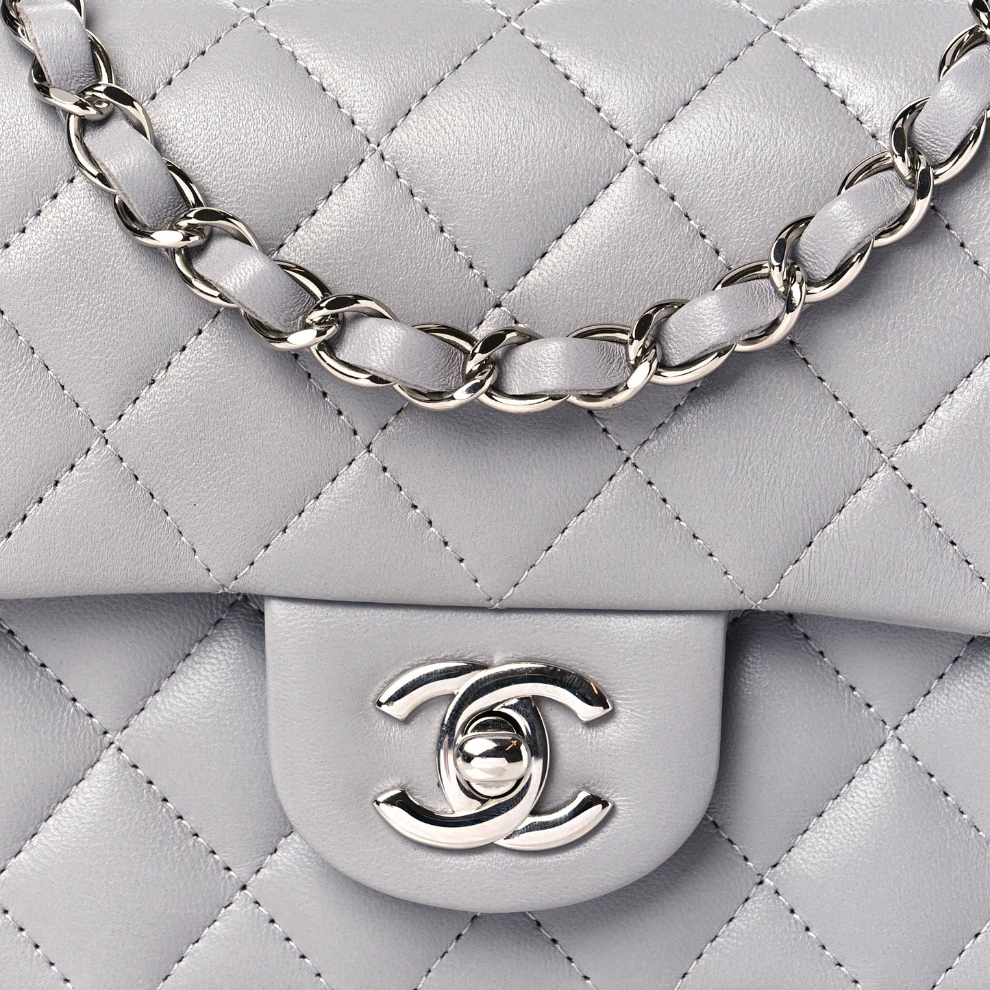 Lambskin Quilted Mini Square Flap Light Grey