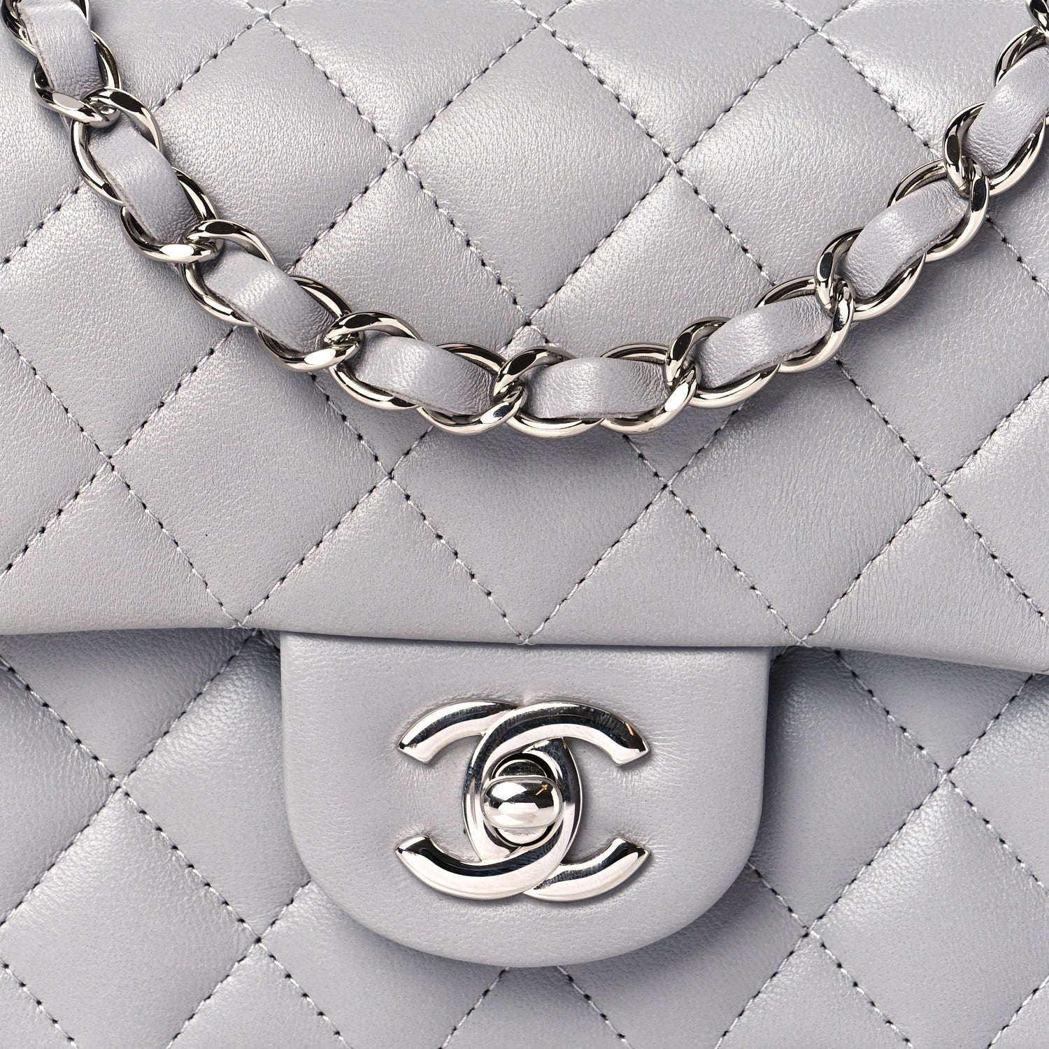 Chanel Lambskin Quilted Mini Square Flap Light Grey 8 of 11