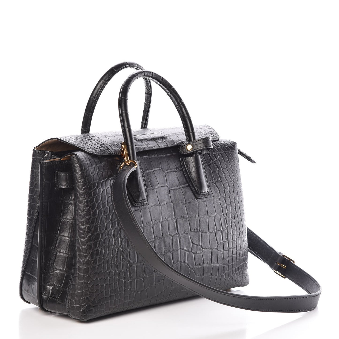 Calfskin Crocodile Embossed Medium Milla Tote Black