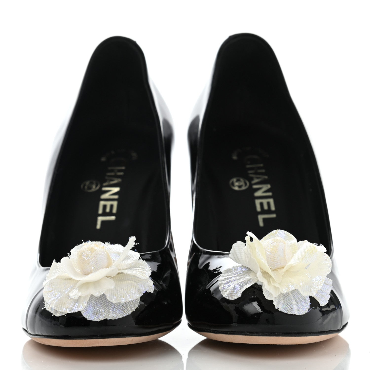 Chanel Patent Camellia CC Cap Toe Pumps 37 Black 2 of 9