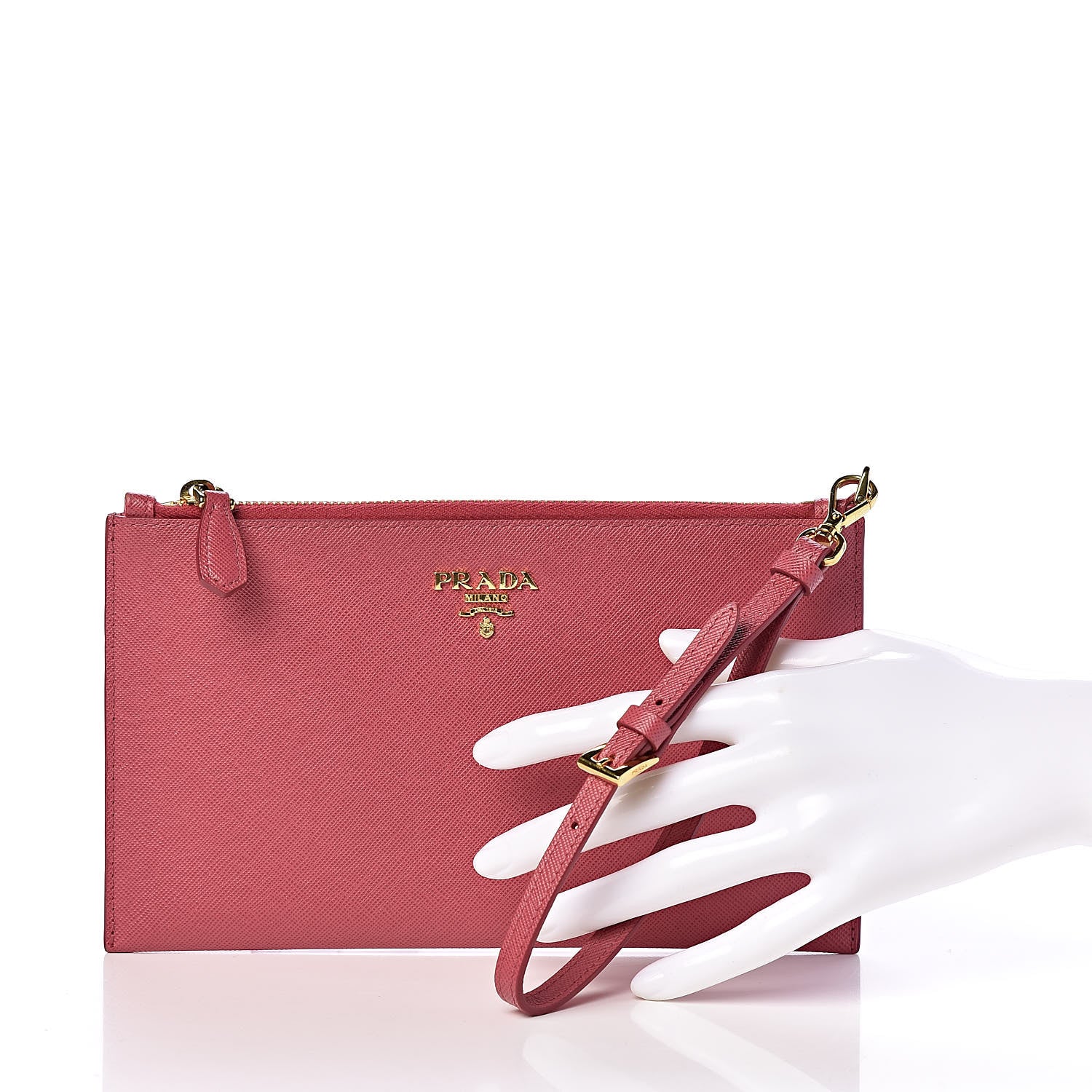 Prada Saffiano Flat Zip Wristlet Peonia 2 of 8